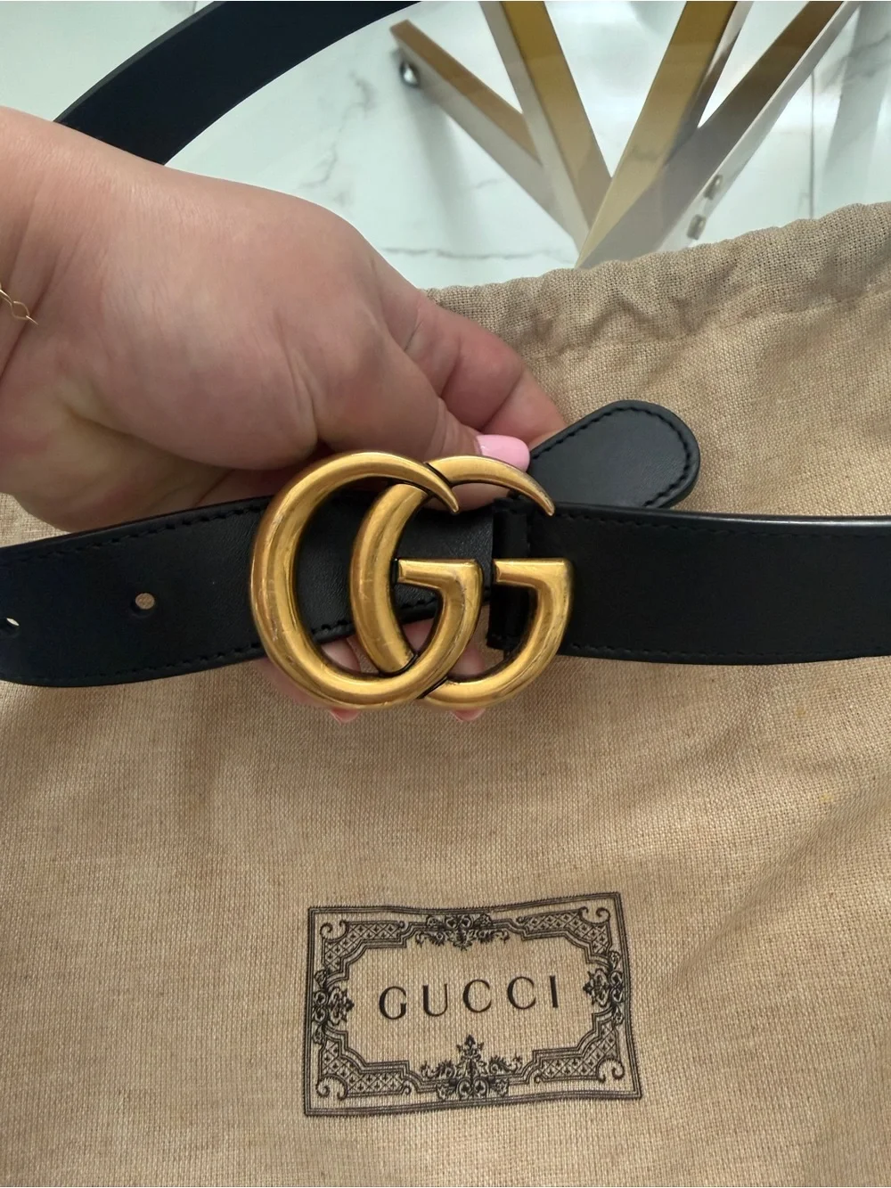 Gucci Black Leather Belt with Gold Double G Buckle